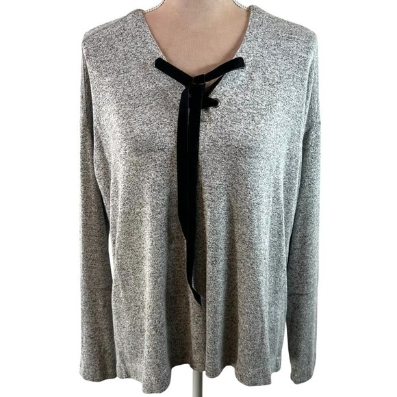 Rails Sweaters - Rails Leigh Melange Gray Lace-Up Neckline Sweater Size Medium